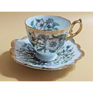 Shafford Japan Teacup and Saucer Set  Hand Decorated Gold Gilted edging 1960's